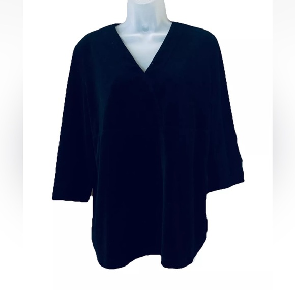 Hot Cotton Women’s Velvet Cotton Blend Top Tunic V Neck Black Size M - Picture 1 of 11